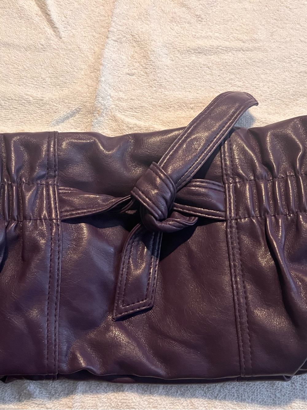 High-Waist Faux Leather Paperbag Shorts in Dark Plum
